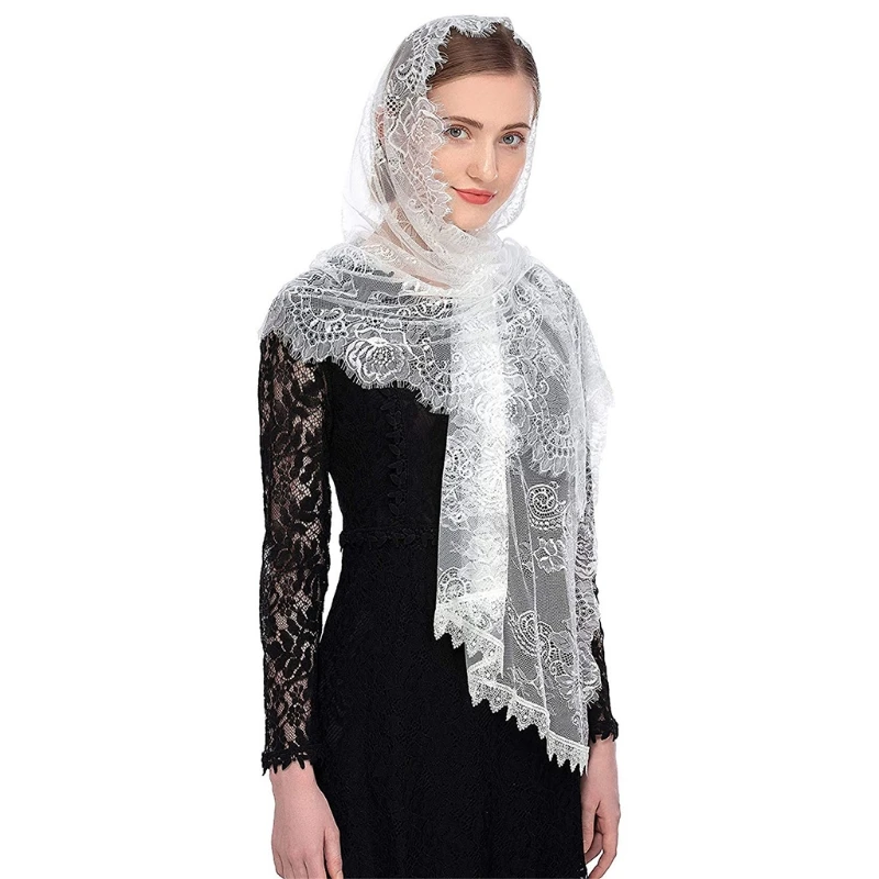 ZB91 Spanish Style Lace Traditional Vintage Mantilla Veil Latin Mass for Head Covering Scarf for Catholic Church Chapel