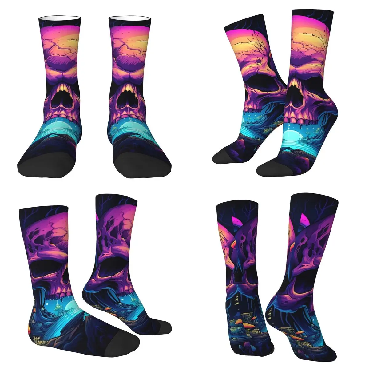 

Психоделические неоновые носки с черепом в стиле Харадзюку, впитывающие пот чулки, всесезонные длинные носки для мужчин и женщин, подарок на день рождения