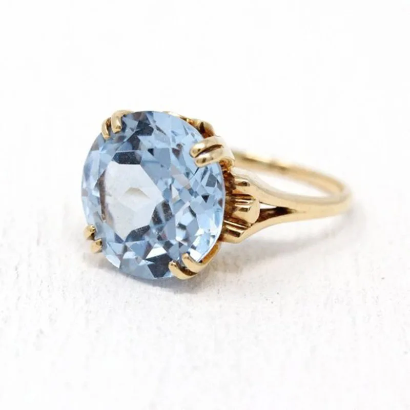 Exquisite Fashion Gold Color Inlaid Aquamarine Ring For Women Bridal Engagement Reception Gift Holiday Party Pop Jewelry