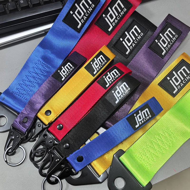 1pc High-Strength Nylon Tow Strap and 1pc Wrist Strap for Car Key's JDM RACING Front and Rear Bumper Trailer Towing Strap Decor