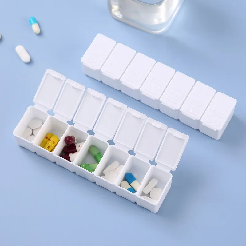 2Pc 7 Days Pill Medicine Box Weekly Tablet Holder Storage Organizer Container Case 7 Grids Splitters Portable Sealed Pill Box