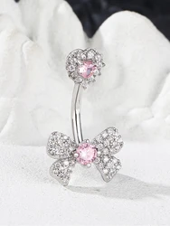 KUNIU 1Pc Simple Fashion Bow With Zirconium Navel Ring Lady'S Personal Puncture Jewelry Belly Button Nail Belly Jewelry