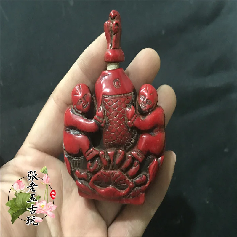 

Retro Home Decoration Miscellaneous Red Coral Resin Decorative Creative Gift Cigarette Set, Figure Snuff Bottle