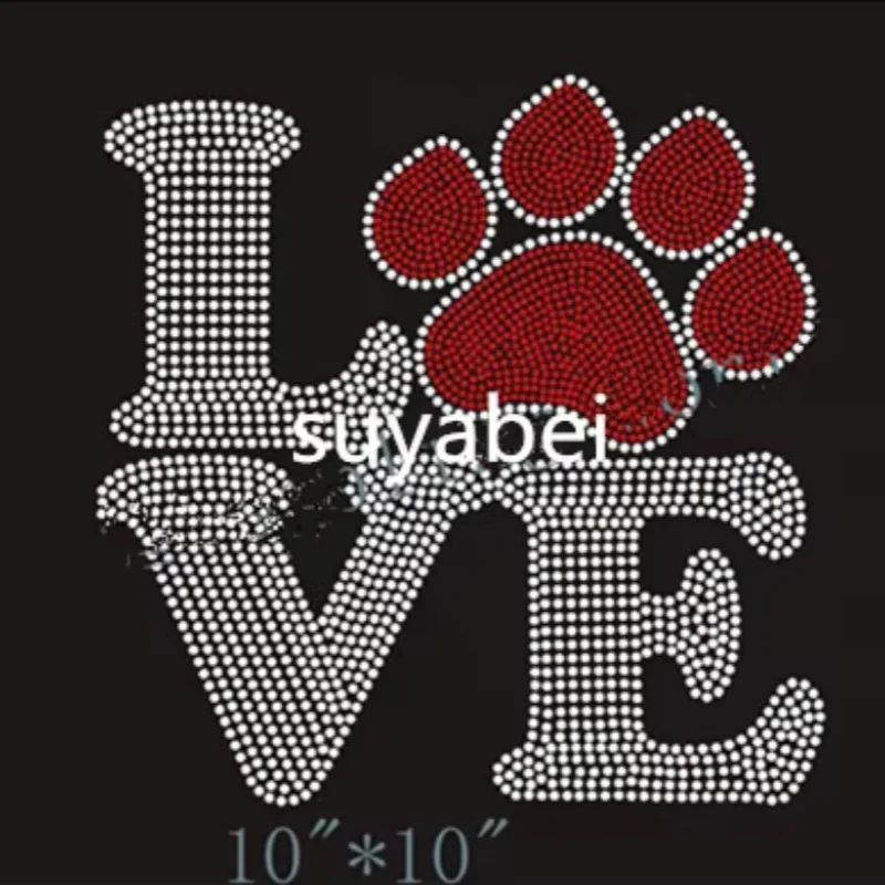 

2pc/lot Love bear design stones sticker iron on transfer applique patches hot fix rhinestones motif for shirt bag shoes