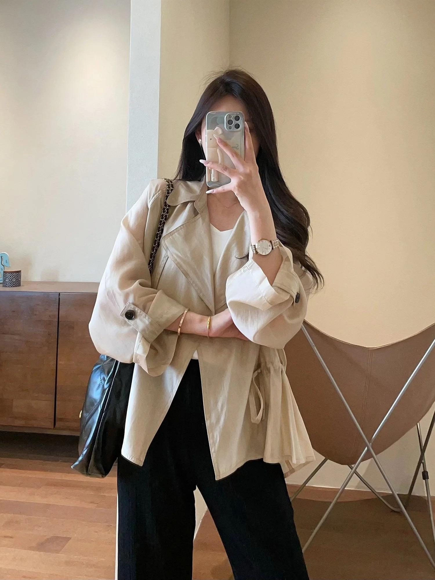 

WTHEONE Lightweight Breathable Slimming ort Windbreaker Coat Flip Collar Summer Faion Outerwear for Women