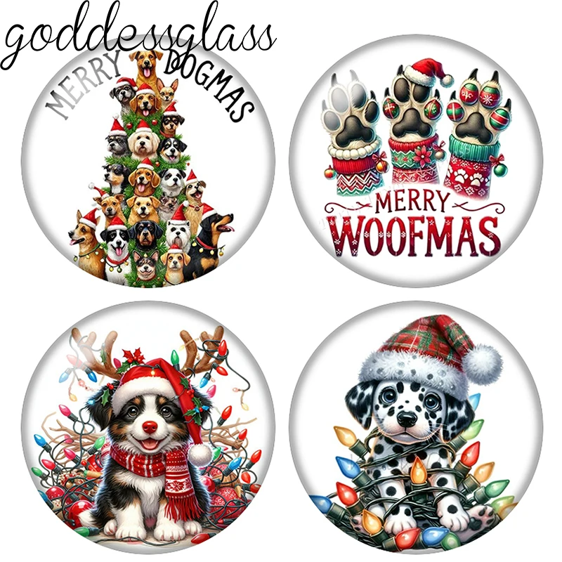 Merry Woofmas Love Dogs Pet Family Christmas 12mm/18mm/20mm/25mm Round photo glass cabochon flat back Making findings Jewelry