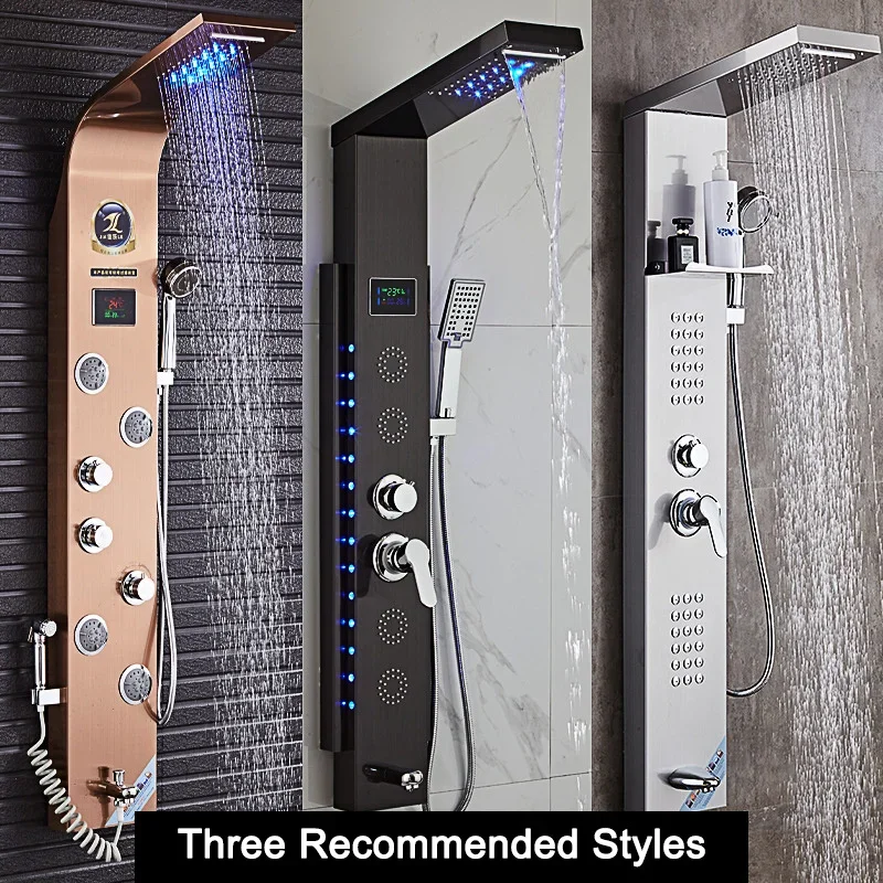 

Stainless Steel Home Improvement Shower Faucets Bathroom Faucet Set Bather Thermostat Shower Screen Shower System Kit N