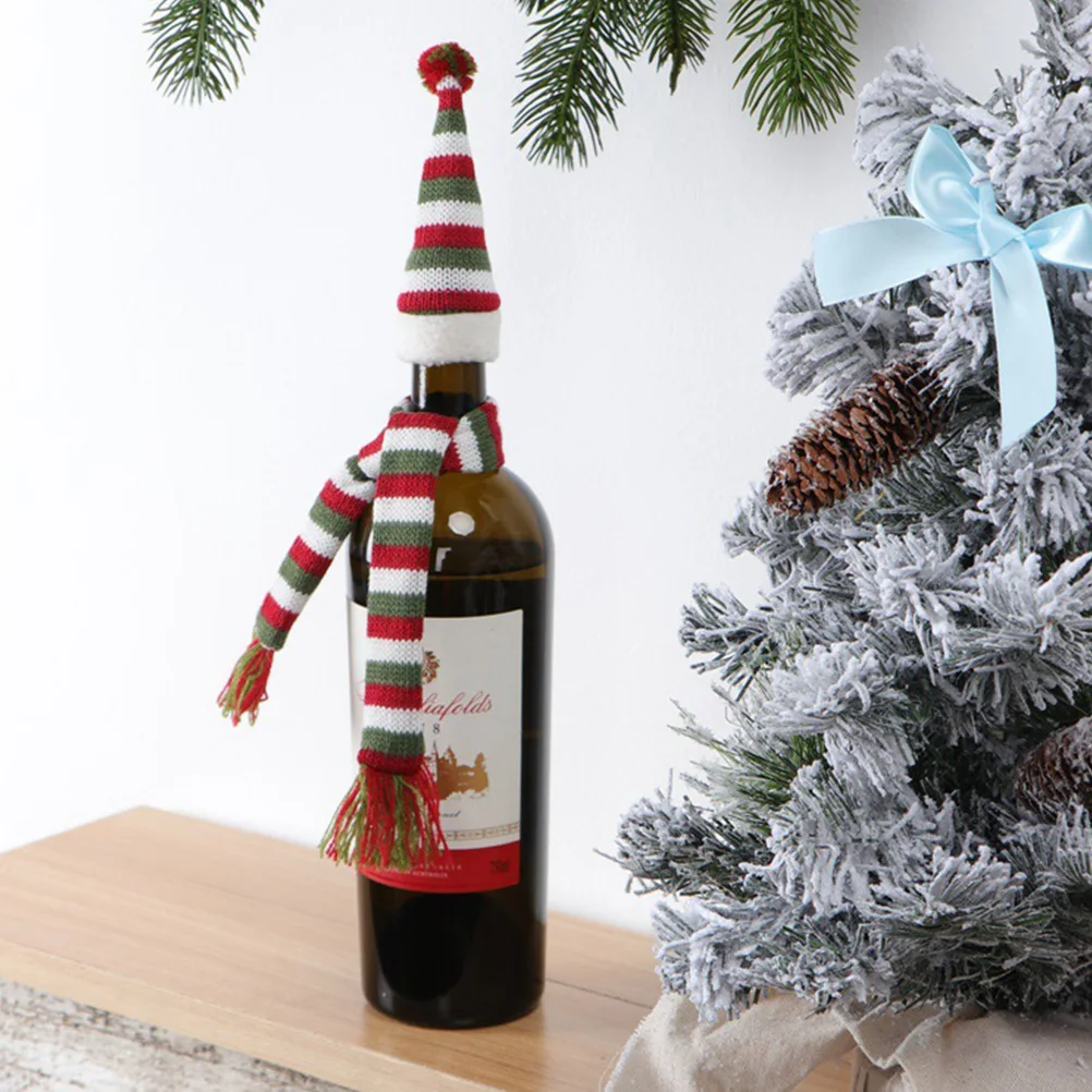 

3set 3Sets Sleeve Christmas Scarf Hat Decor Creative Cover For Xmas Party Red Wine Decorative Accessory Mini Bottle Adorn Sleeve