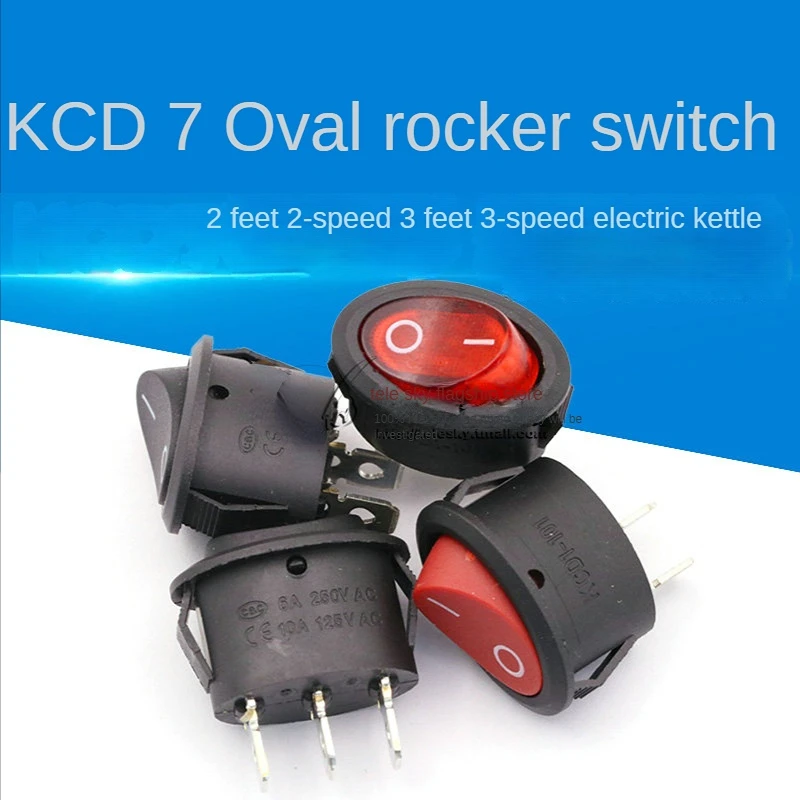 2PCS KCD7 Oval Switch 2 Pin 2 Gear 3 Pin 3 Electric Kettle Boat Type Power Switch Boat Type Black Red No Light with Light