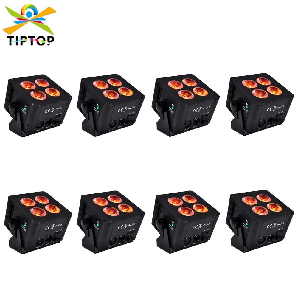 Manufacturer Supply 8 X Waterproof 4x18W 6 Color Wireless DMX 512 Square Mini Shape Professional Battery Led Stage Metal Shell