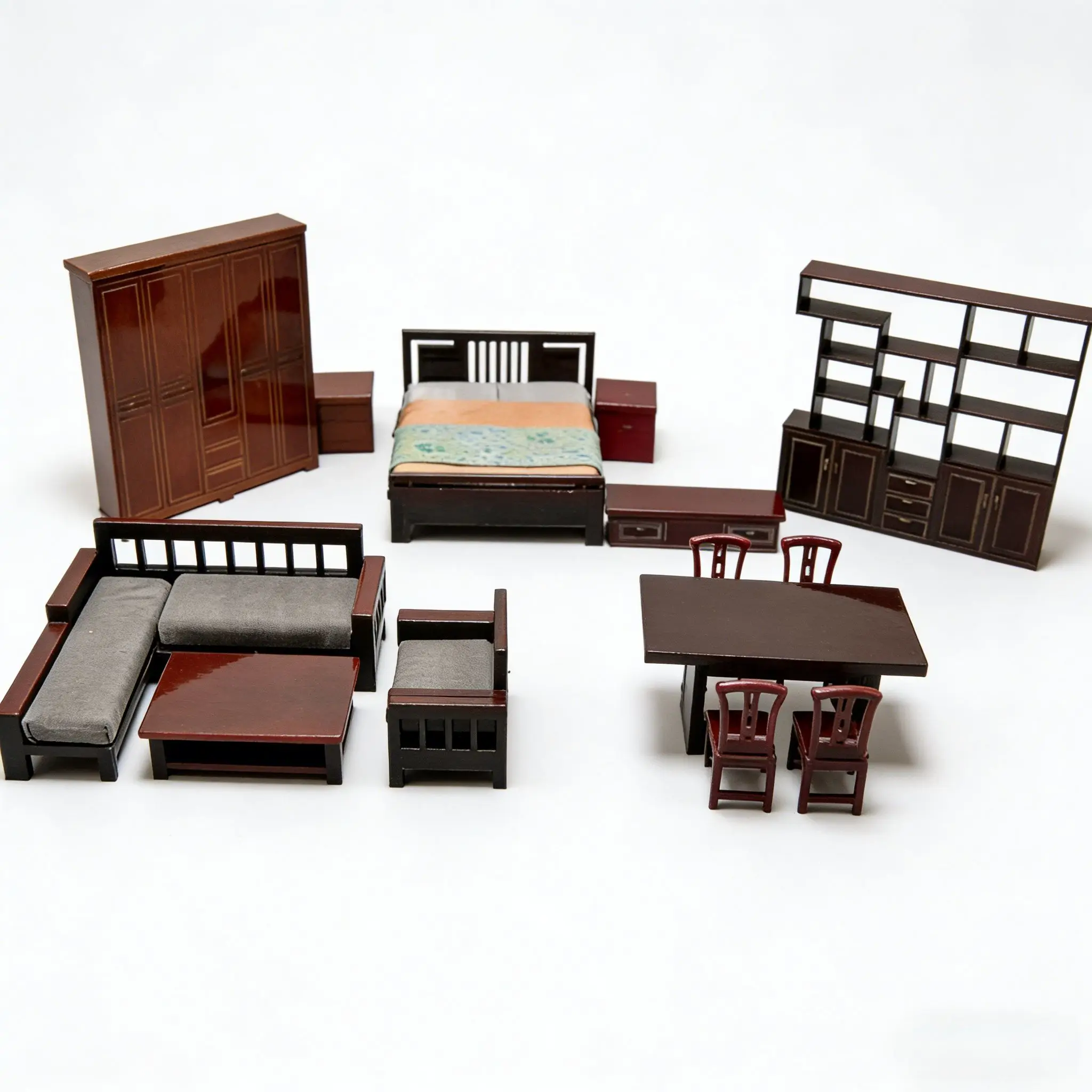 1:12 móveis em miniatura estilo chinês-decoração de mesa micro sofá-cama diy, modelo de design de interior de casa de bonecas, artesanato de caixa de areia