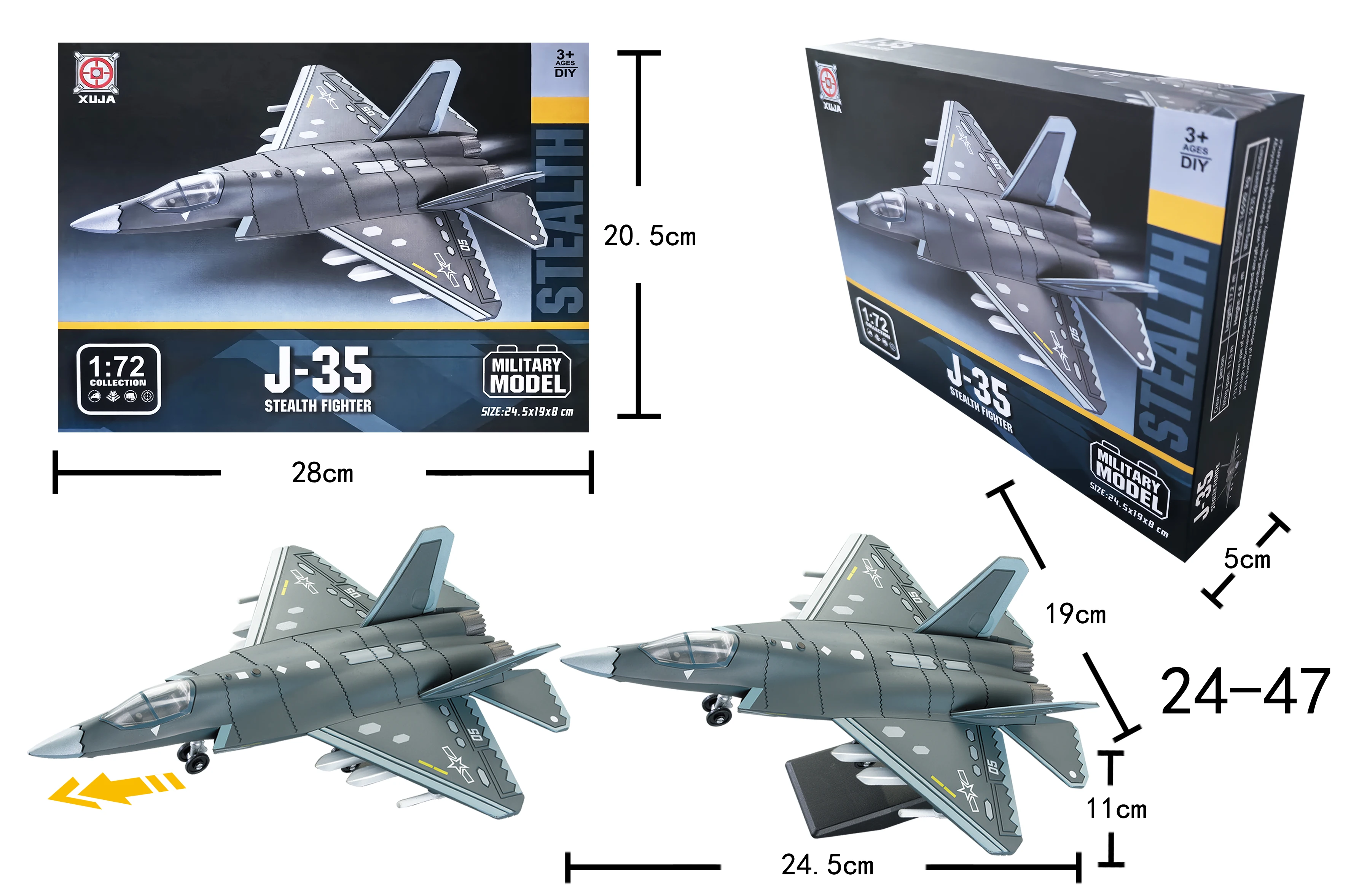 1:72 Scale ABS China Fighter J-35 Model 3D Puzzle Assembly Die-Cast Military Aircraft Building Kit Boy Collectible Gift Ornament