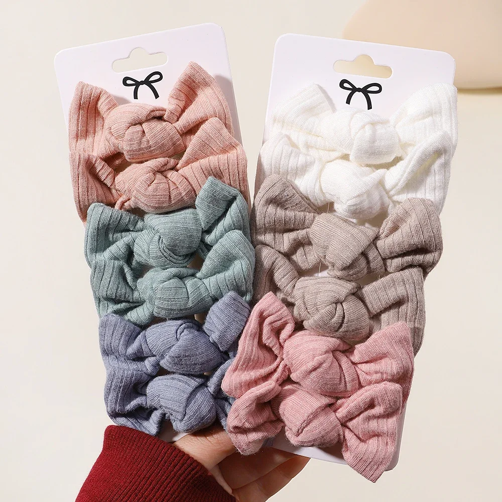 단색 활 헤어핀 니트 나일론 트위스트 헤어 클립, 유아용 안전 바레트, 귀여운 헤어 액세서리, 세트당 6 개