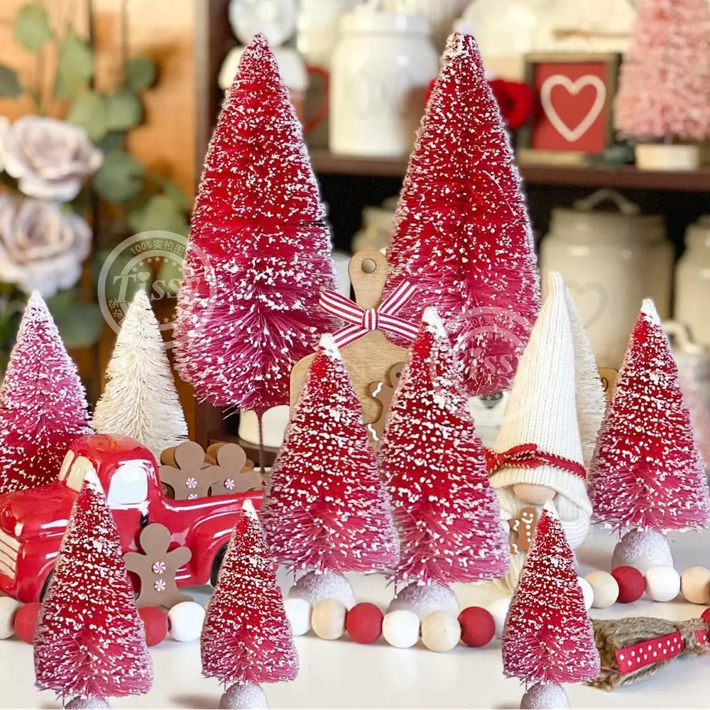 8 pz/set Mini albero di pino di natale alberi colorati Multi-dimensioni per ornamenti da tavolo per la casa di natale fornitura di decorazioni da