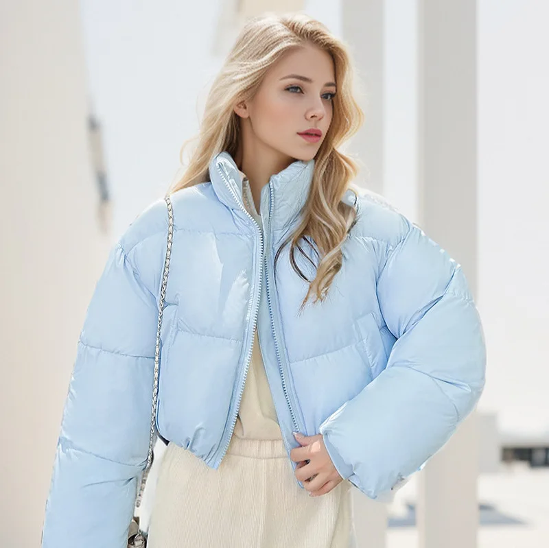 

2025 New Autumn Winter Short Parkas Jacket Women Warm Zipper Loose Down Coat Female Cotton Jacket Solid Thick Windproof Outerwea