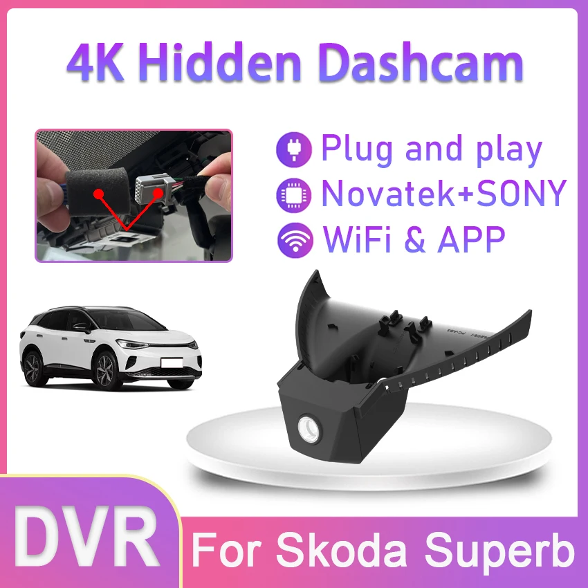 

Plug and play Dash Cam Dual Lens UHD 4K Car DVR Registrator Camera Recorder For Skoda Superb TSI280 TSI380 TSI330 DSG 2018 2019