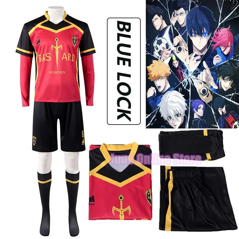 Disfraz de Cosplay de Anime Blue Lock para hombres y mujeres, camiseta roja de Isagi yoachi, peluca de Bastard Munchen Ness Kaiser Kurona, Jersey de fútbol