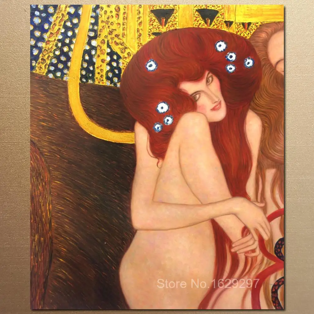 

Gustav Klimt nude art woman oil paintings Beethoven Frieze canvas reproduction Hand painted Home Decor