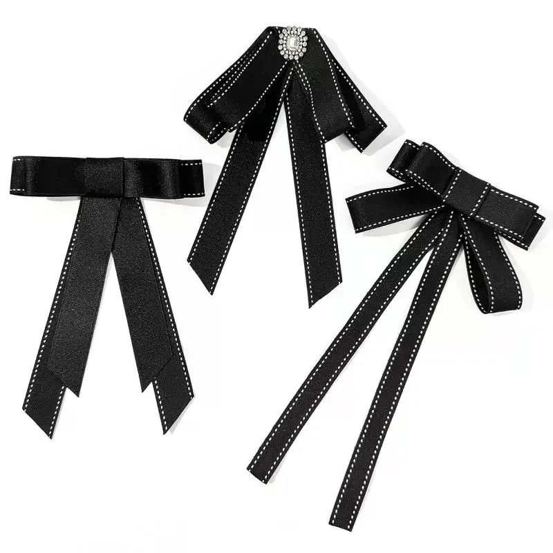 الشريط الأسود النسيج القوس بروش التعادل بلوزة سترة العنق اكسسوارات الديكور
