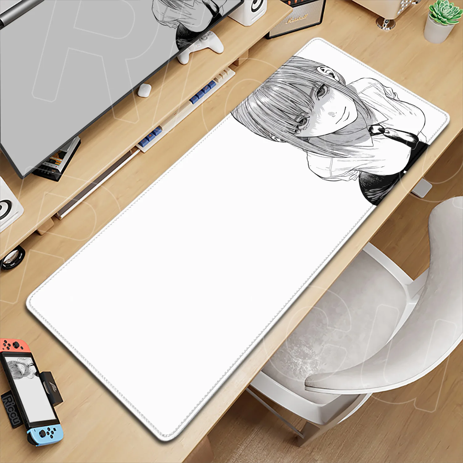 Black & White Anime Chainsaw Man Makima Mousepad Large Computer Gamer Stitch Edge Keyboard Mat XXL Rubber Non-slip Base Desk Pad