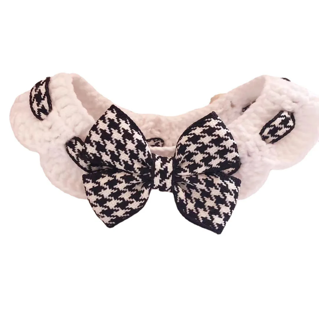 Red and Black Checkered Houndstooth Pet Collar Bib Water Towel Knitted Collar Decoration Used for Small Pets Bow Tie Accessories