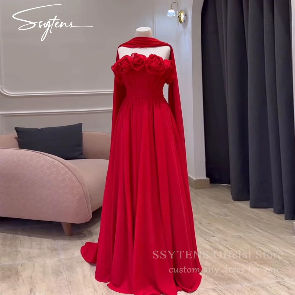 SSYTENS Graceful Red Evening Dresses Saudi Wedding Party Dress Dubai Strapless Prom Gowns Customized Arabic vestidos de festa
