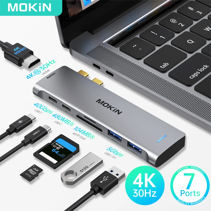 

MOKiN 7 In 2 USB C Adapter 4K HDMI TF/SD USB 3.0 HUB USB-C 100W Thunderbolt 3 for MacBook Pro/Air M1 M2 Accessories USB Port