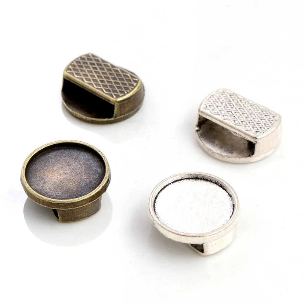 20pcs 12mm Inner Size Antique Silver Plated Bronze Round Cabochon Base Cameo Setting Charms Pendant For 10mm Leather Bracelet