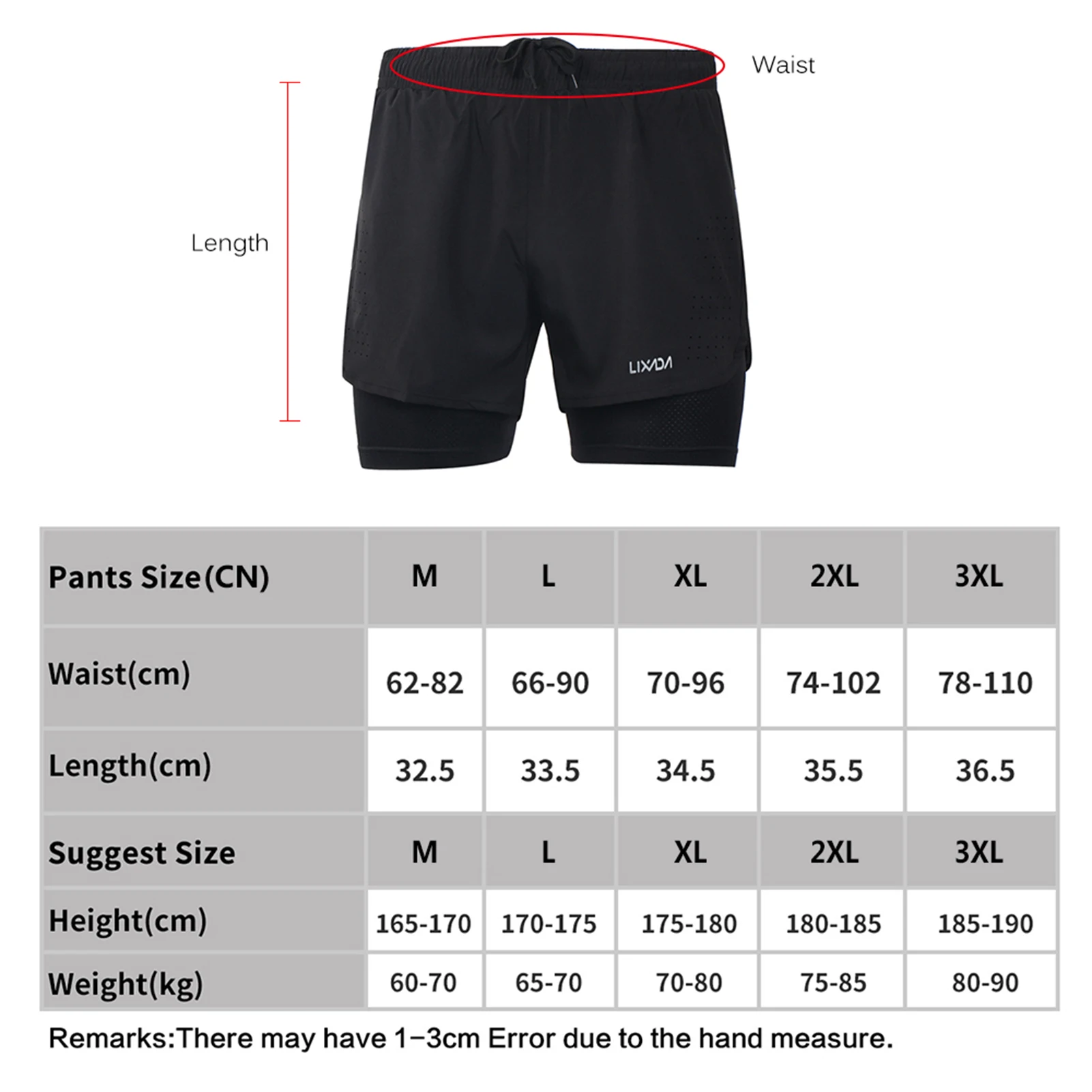

Cycle Shorts Men's 2-in-1 Running Shorts Quick Drying Breathable Active Training Exercise Jogging Cycle Shorts with Longer Liner