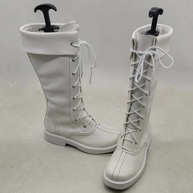 Chun Li Cosplay Costume Shoes Boots Anime Game Street Fighter SF Chun-Li Halloween Party PU Leather White Boots