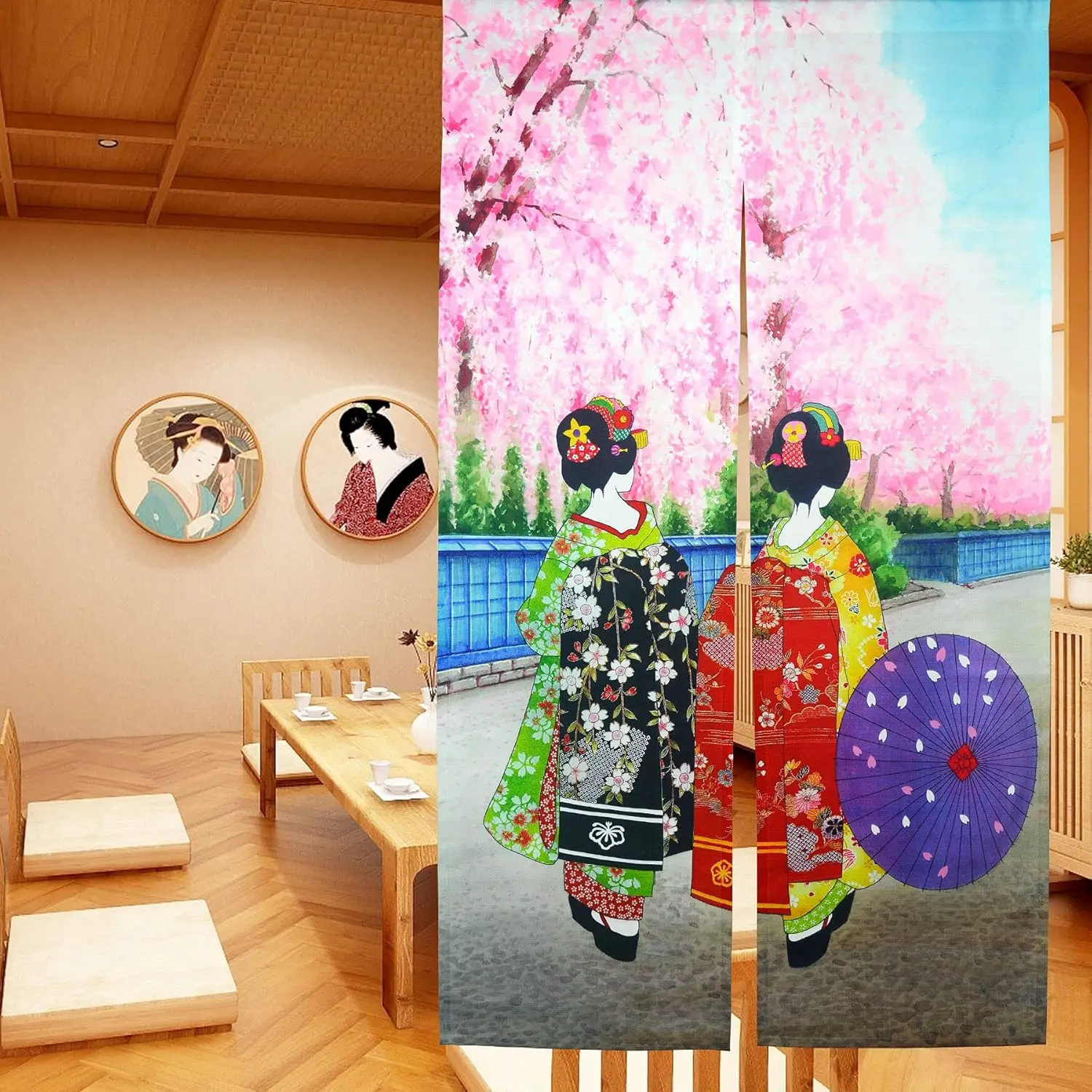 Japanese Style Doorway Curtain Kyoto Geisha Girls at Fushimi Inari Shrine Long Type Door Tapestry for Home Decoration