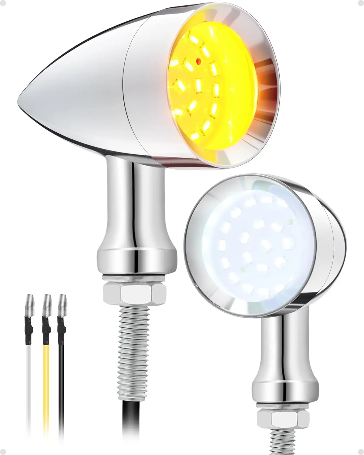 

24 LED Motorcycle Bullet Blinkers Chrome Amber Lights Compatible with Harley Honda Kawasaki Suzuki Triumph Yamaha