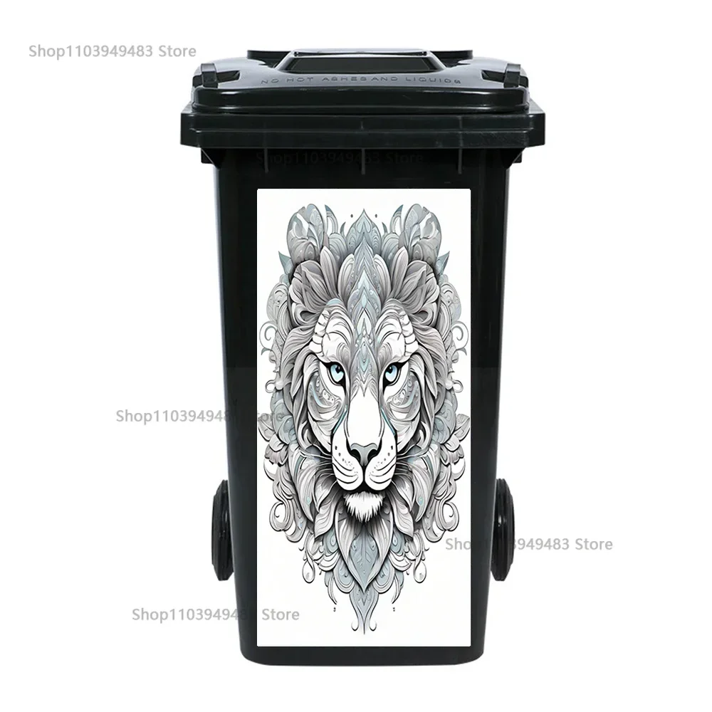 Lion Artistic Painting Cat Trash Can Rubbish Container Self-adhesive PVC Waterproof Stickers for Wheelie Bin Renovation Decals