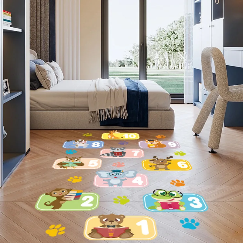 1 set of 3pcs animal numbers floor stickers cartoon hopscotch game kindergarten children living room self-stickers