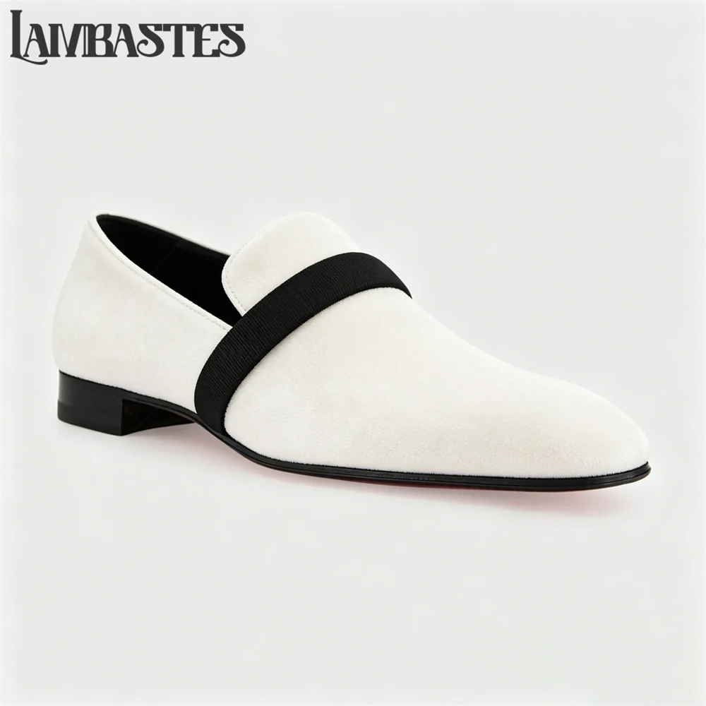 Grosgrain Strap Black Velvet Mens Loafers Handcrafted Premium Slip on Dress Shoes Soft Plush Upper Business Flat Shoes for Men