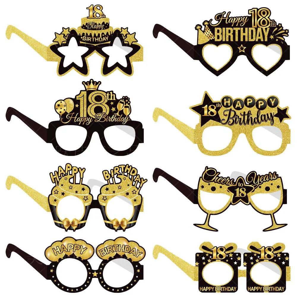 8Pcs/set Black 18/21/30/40/50/60/70/80th Years Old Paper Eyeglasses Photo Props for Adult Happy Birthday Party Decoration