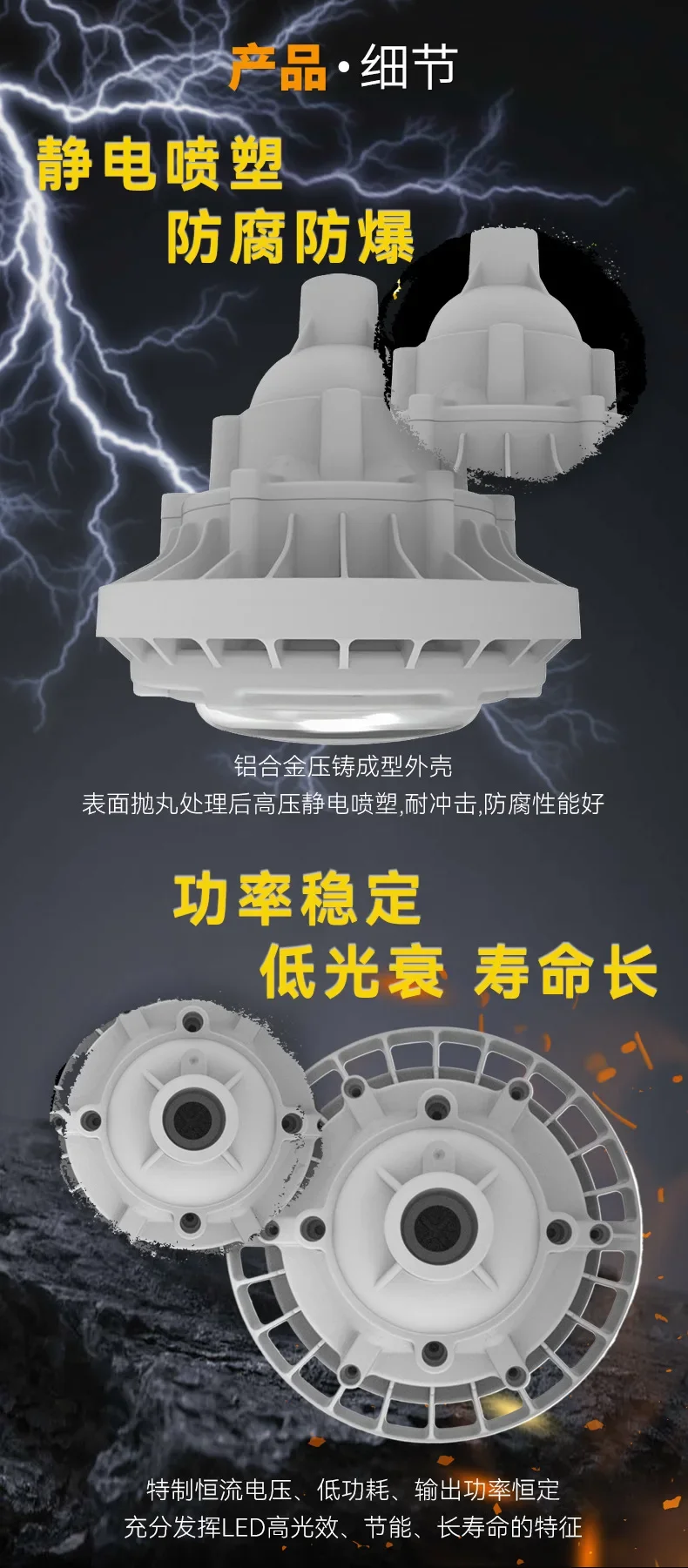 Proiettore per stazione di servizio per officina di fabbrica a LED antideflagrante e resistente alle alte temperature, fabbrica chimica