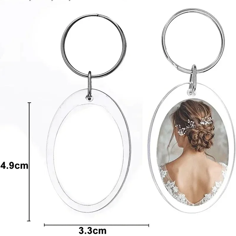50/1 stks Transparante Rechthoek Leeg Acryl Insert Sleutelhanger Foto Fotolijst Sleutelhanger Houder DIY Split Ring Sleutelhanger Geschenken