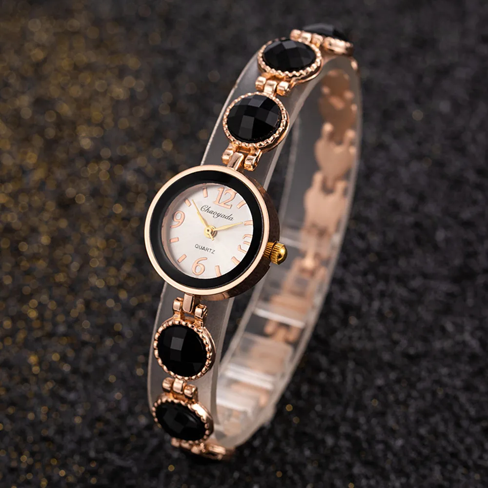 Creative Black Gemstone Women Watch Luxury Gold Metal Bracelet Watches Ladies Fashion Casual Wristwatch Female Clock reloj mujer