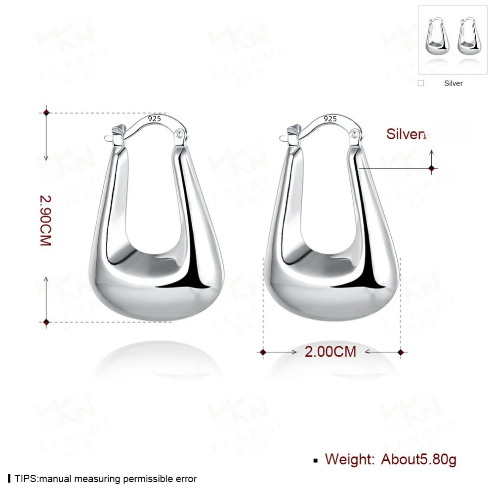 Andara s925 Sterling Silver Smooth U Shape Hoop Earrings Charm Women Party Engagement Gift Fashion