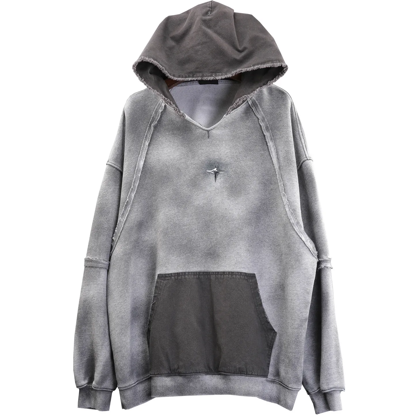 Wasteland  Stitching Washed And Worn Personalized Minority Hooded Loose-Fitting Plus Size Pullover Coat For Men