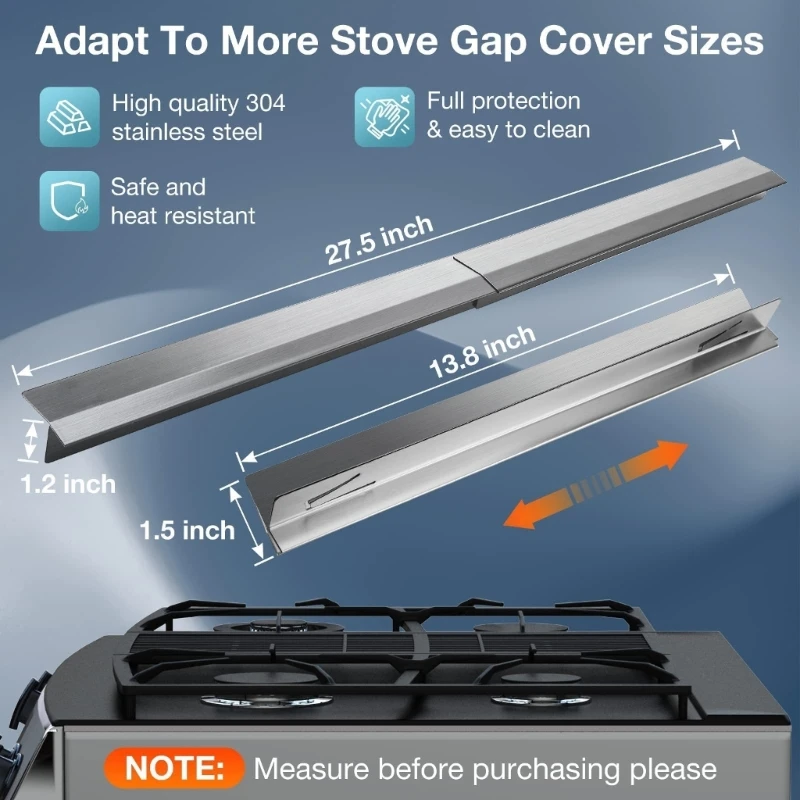 1 Set Stove Gaps Covers Stainless Steel 13.8-27.5'' Adjustable Heat Resistant Gaps Filler Stove Gaps Guard for Even Surf images - 6