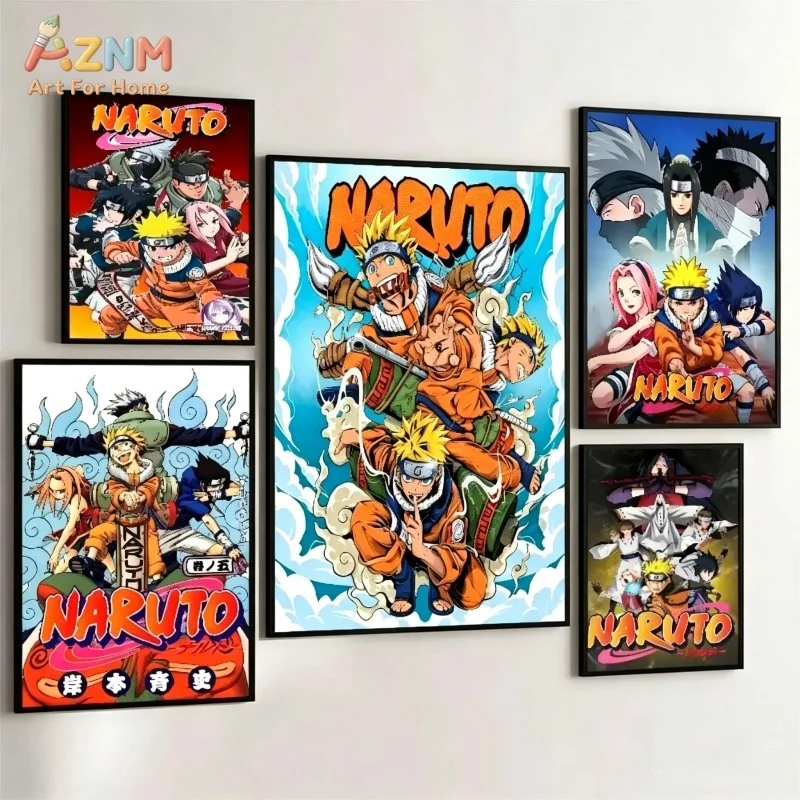AZNM Naruto Team 7 Leinwandbild Uzumaki Naruto Sakura Sasuke Kakashi Anime Wandkunst Poster Heim Schlafzimmer Deko Leinwanddruck Gi