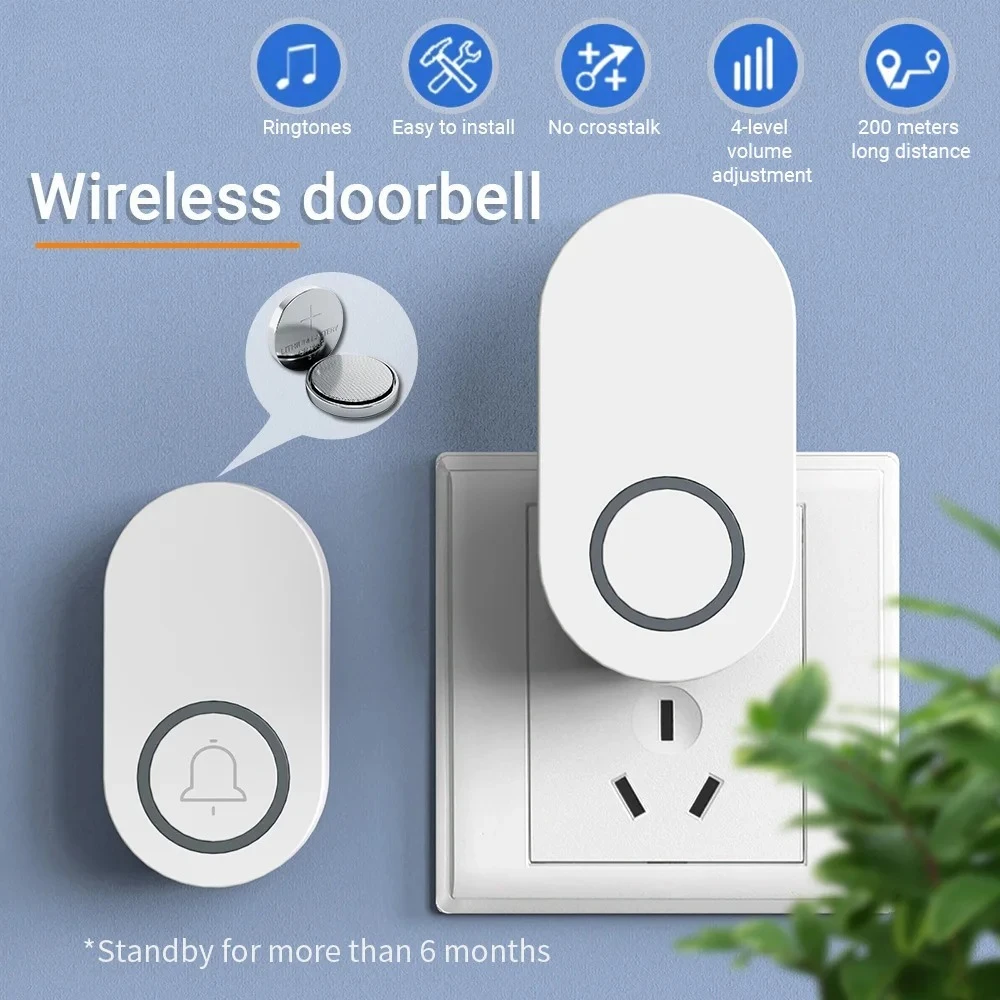 

Беспроводной дверной звонок с вилкой США/ЕС/Великобритании, 200 м, большой радиус действия, 4 громкости, громкий звук, домашний звонок, дистанционное кольцо, водонепроницаемый уличный дверной звонок