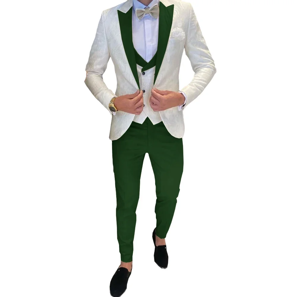 Ivory Men\'s Wedding Groom Suit 3 Piece Jacket Pants Vest Formal Tuxedo Elegant Men\'s Custom Suit  Bow tie not Included