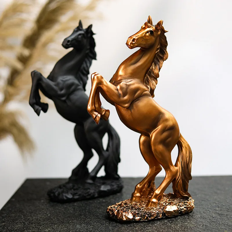 樹脂の金と白の馬の像,北欧の抽象的な装飾品,室内彫刻,家の装飾