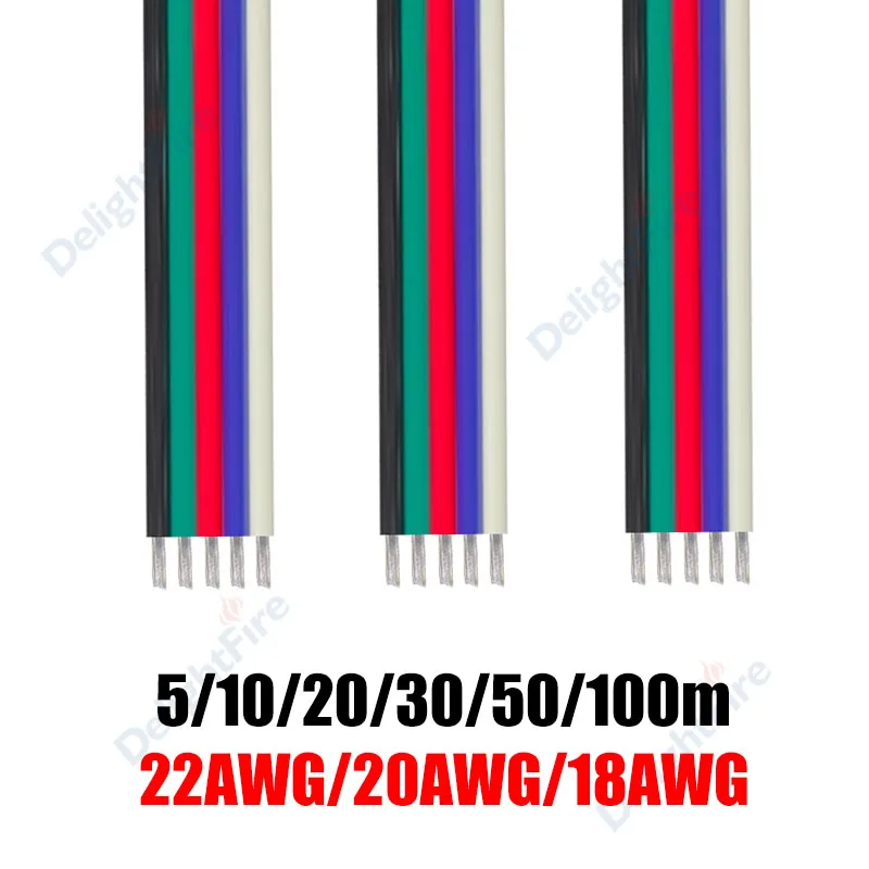 

5Pin LED Strip Cable Extension Wire 22AWG 20AWG 18AWG 5/10/20/30/50/100m Electrical Cable For 5050 3528 RGBW LED Strip Light