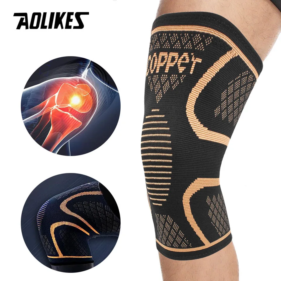 AOLIKES 1 Stück Kupfer-Kniebandage zur Linderung von Arthritis-Schmerzen - Kupfer-Kniehülse für Knieschmerzen, Kompressionsbandage für Sport – Detail 3