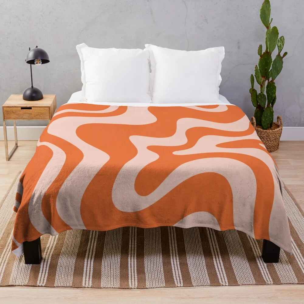 

Liquid Swirl Abstract Pattern in Orange and Pale Blush Throw Blanket Flannels Blanket Soft Plaid