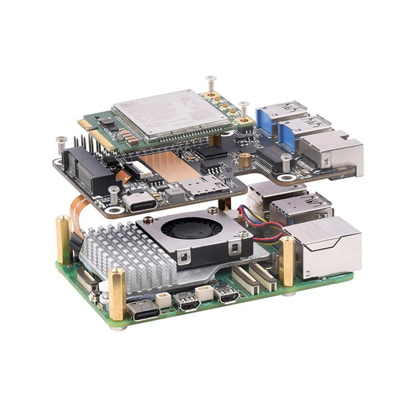 Untuk Raspberry Pi 5 Pcie ke Minipcie 4G Gigabit Ethernet RJ45 USB3.2 topi + papan adaptor Pcie ke Minipcie Gbe USB3.2 topi +